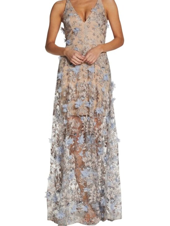 Dress the Population Dresses & Skirts - Sidney Deep V-Neck 3D Lace Gown XXL By Dress The Population Floral Multicolor